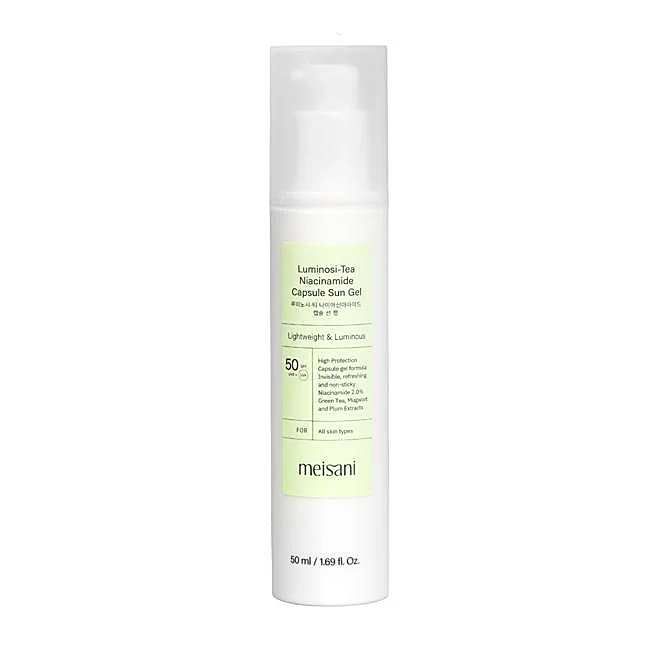 Meisani Luminosi-Tea Niacinamide Capsule Gel Solaire SPF50.