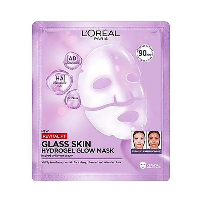 L'Oréal Paris Revitalift Filler Hydrogel Glow Mask Glass Skin.