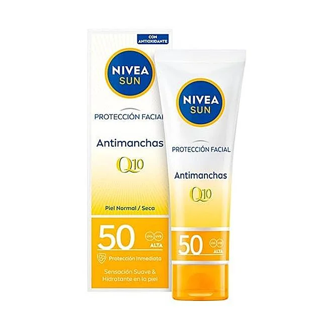 Protection faciale UV Nivea Sun Q10 anti-taches et anti-âge SPF50.
