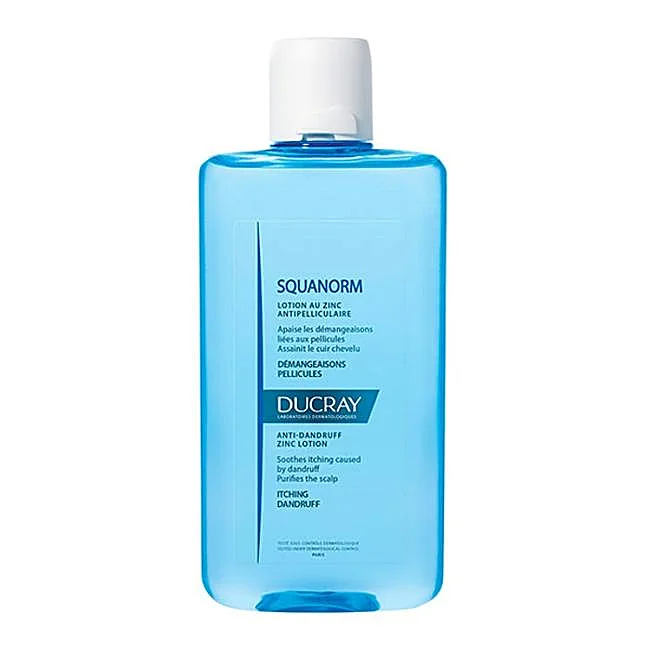 Lotion antipelliculaire Ducray Squanorm.