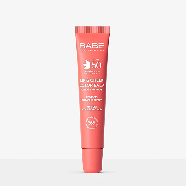 Baume Colorant Lèvres et Joues SPF50 Pêche de Babe Laboratories.