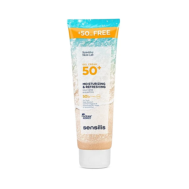 Gel-crème solaire Sensilis SPF50+.