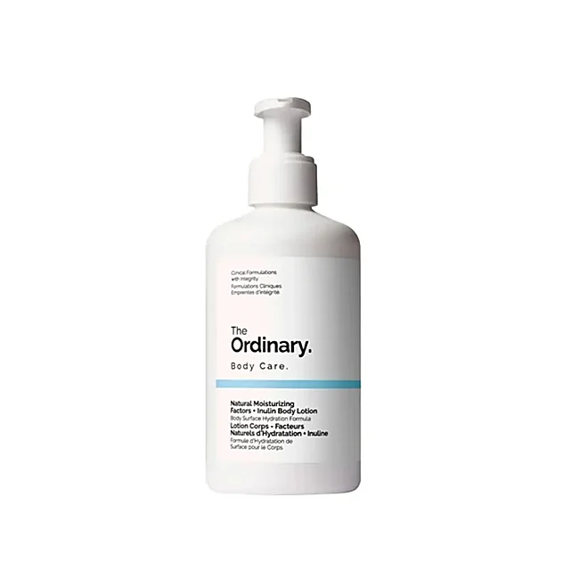 Facteurs naturels d’hydratation + lotion pour le corps à l’inuline de The Ordinary.