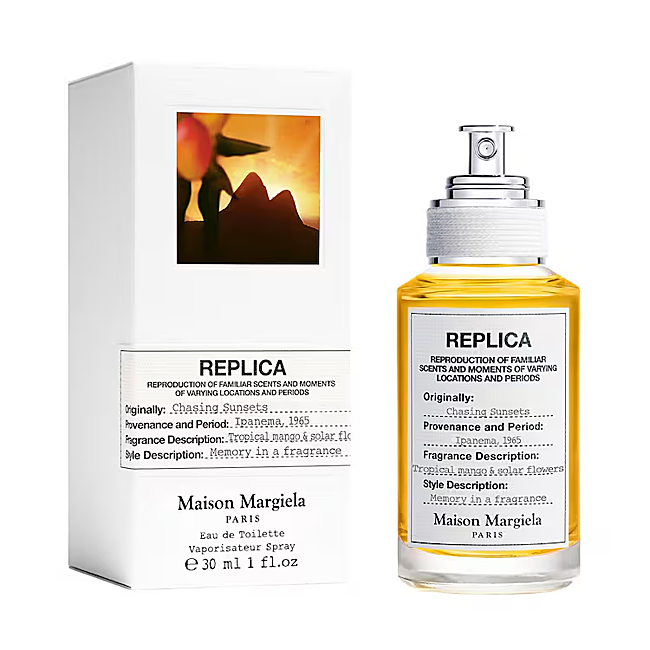 À la poursuite des couchers de soleil par les parfums Maison Margiela.