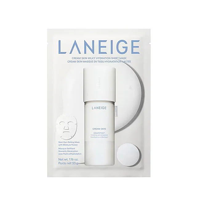 Masque en tissu hydratant laiteux pour la peau crème de Laneige.